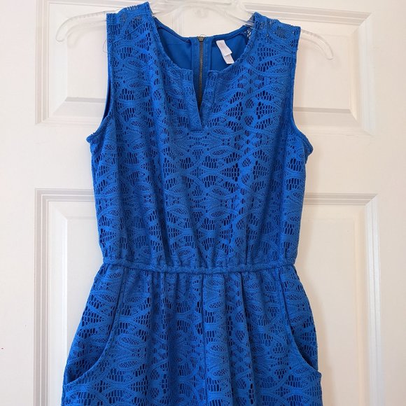Blue lace Romper with Pockets - Picture 3 of 7